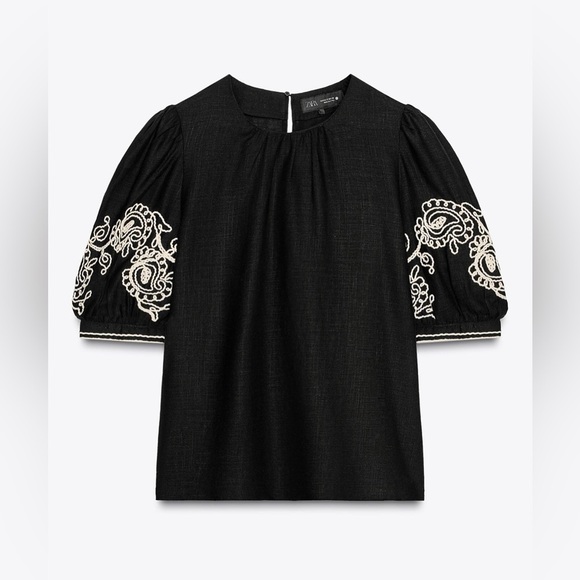 Zara Woman Collection Linen Blend Embroidered Top - Picture 1 of 3